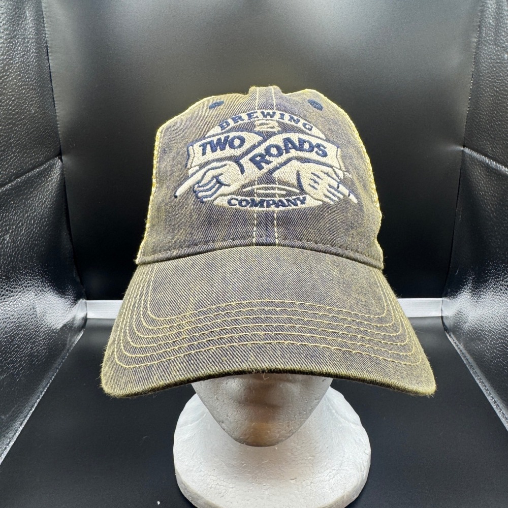 Two Roads Brewing Company Trucker Hat Legacy Navy Yellow Mesh Snapback Cap